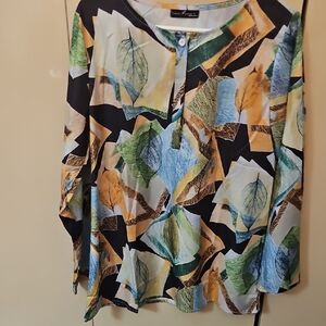 Emery Rose Multicolor Leaf Print Women's Blouse, Large